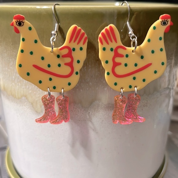 Jewelry - 5/$25 🐓 Funny Cute Chicken Cowboy Boots Acrylic Earrings